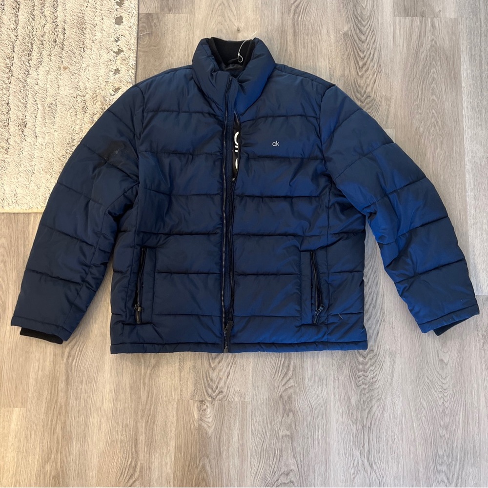 New With Tag Calvin Klein Mens Blue Winter Puffer Coat Full Zip Size XL